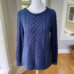 GAP Heather Navy Blue Shaker Knit Cotton Fisherman Crewneck Sweater Size XS